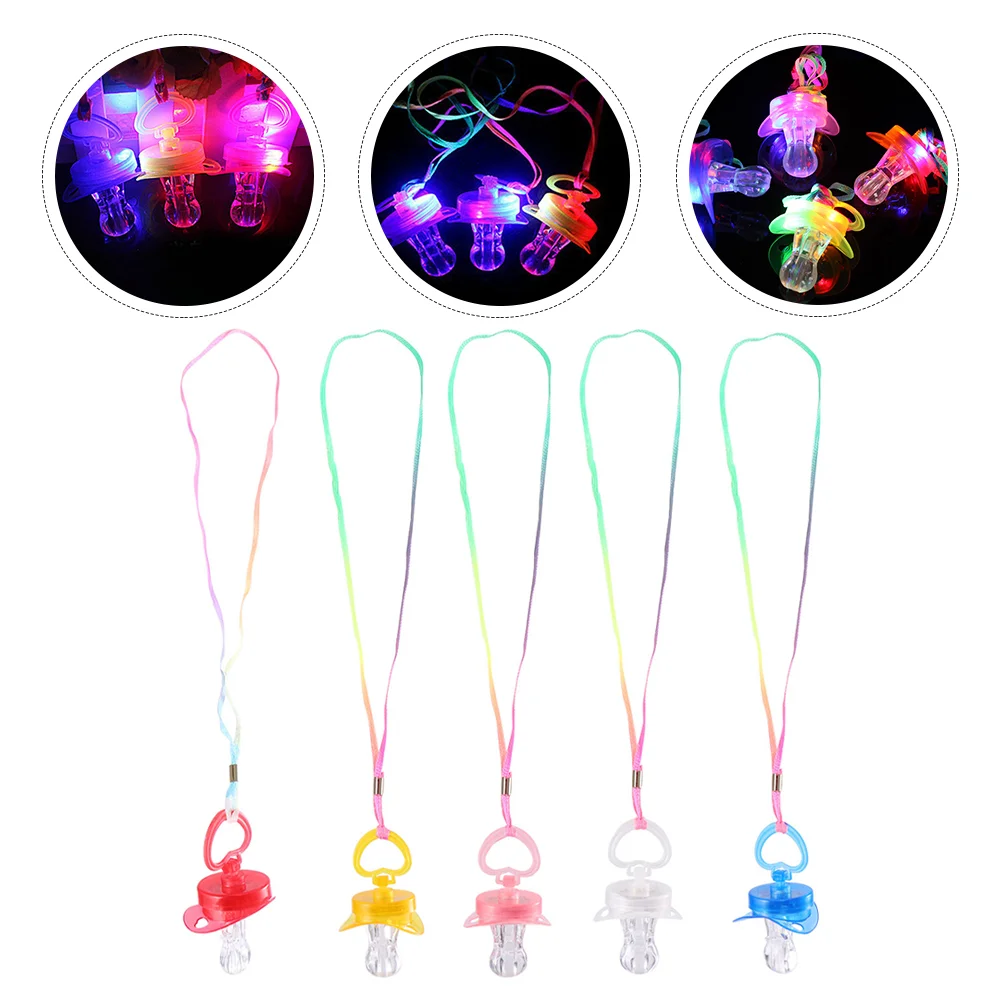 5 Pcs Flash Pacifier Whistle Light up Toys Kids Glowing LED Pacifiers Necklace Bulk Child