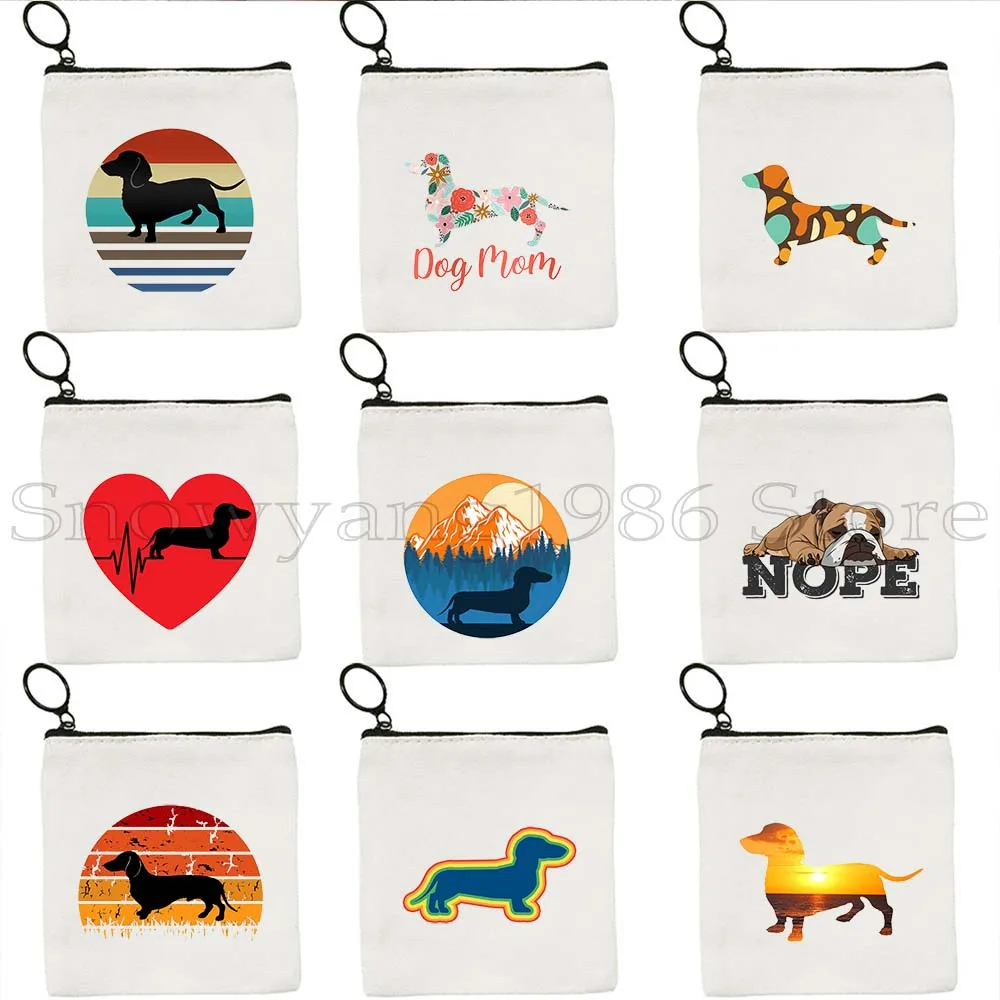 

Funny Dachshund Silhouette Dog Mom Floral Cute Heart Nope French Bulldog Canvas Bag Key Coin Purse Case Bag Wallet Zipper Pouch