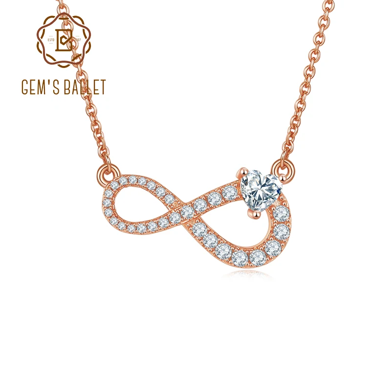 

GEM'S BALLET Shining Infinity Necklace With Heart Moissanite Delicate Pendant Necklace in 925 Sterling Silver Gift For Her