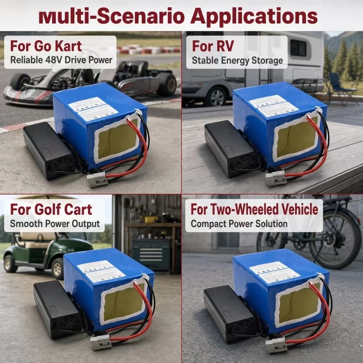 lithium 48v 20ah lifepo4 battery pack BMS 16s 51.2v 20Ah for 800W 1000W 1200W 2000w go cart RV,golf cart,two-wheeled vehicle