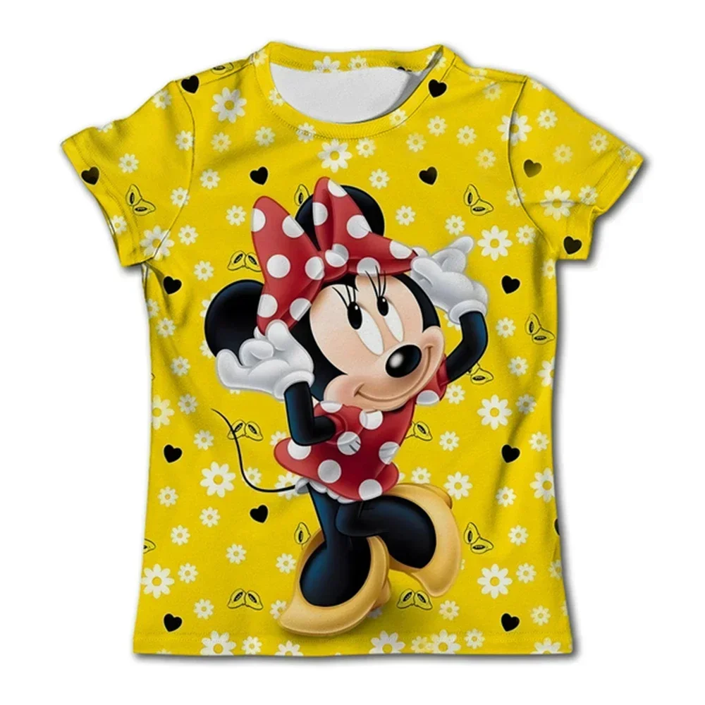 Girl Leopard Printed T-shirt Minnie Mouse T-shirts Kawaii Stich T Shirt Cartoon Casual Clothes Tees Kids Girls Short Sleeve