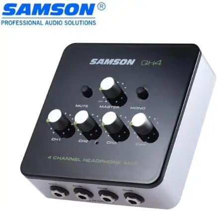 Samson QH4 Ultra-Compact 4-Channel Mini Audio สเตอริโอ DJ การตรวจสอบหูฟังแอมป์พร้อมอะแดปเตอร์ไฟ