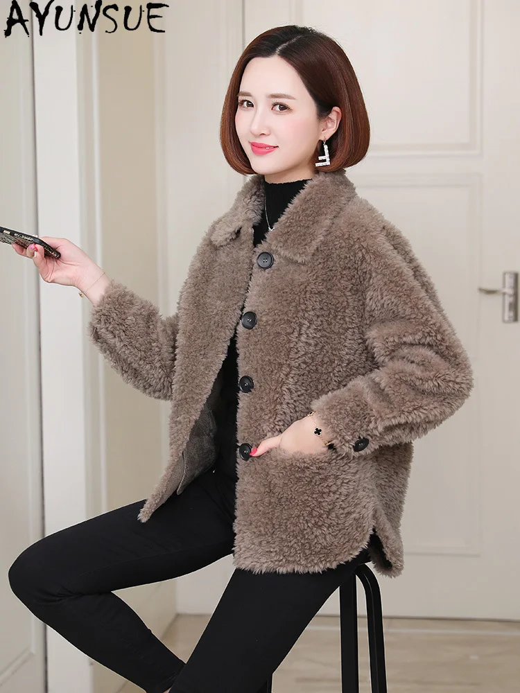 AYUNSUE 100% Wool Coat Women 2025 Real Sheep Shearling Jacket Winter Clothing Female Composite Fur Пальто Женское New in Coats
