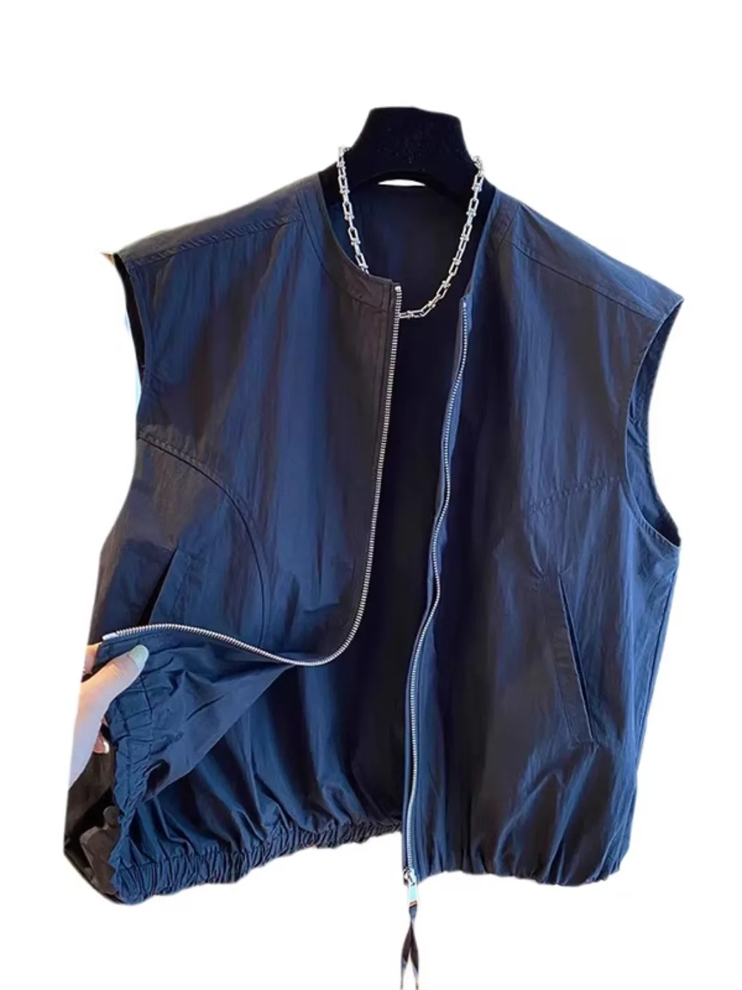 Women's Workwear Zipper Vest Jaet Summer High-End Loose Layering Svel oulder Pad round Ne Tank Top