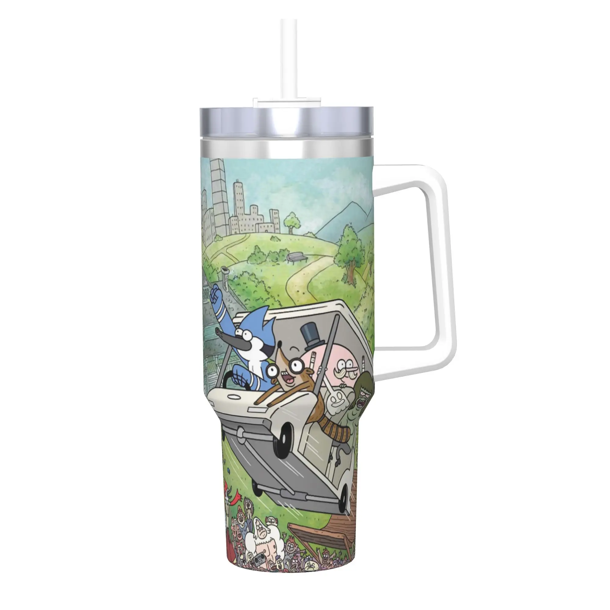 Regulars Show Cartoon Character 40oz Tumbler Stainless Steel Double Wall Vacuum Insulated  Travel Mug With Straw