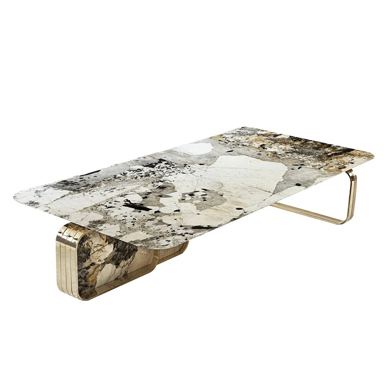 

Light luxury natural light luxury stone coffee table, villa high-end new hardware rectangular coffee table