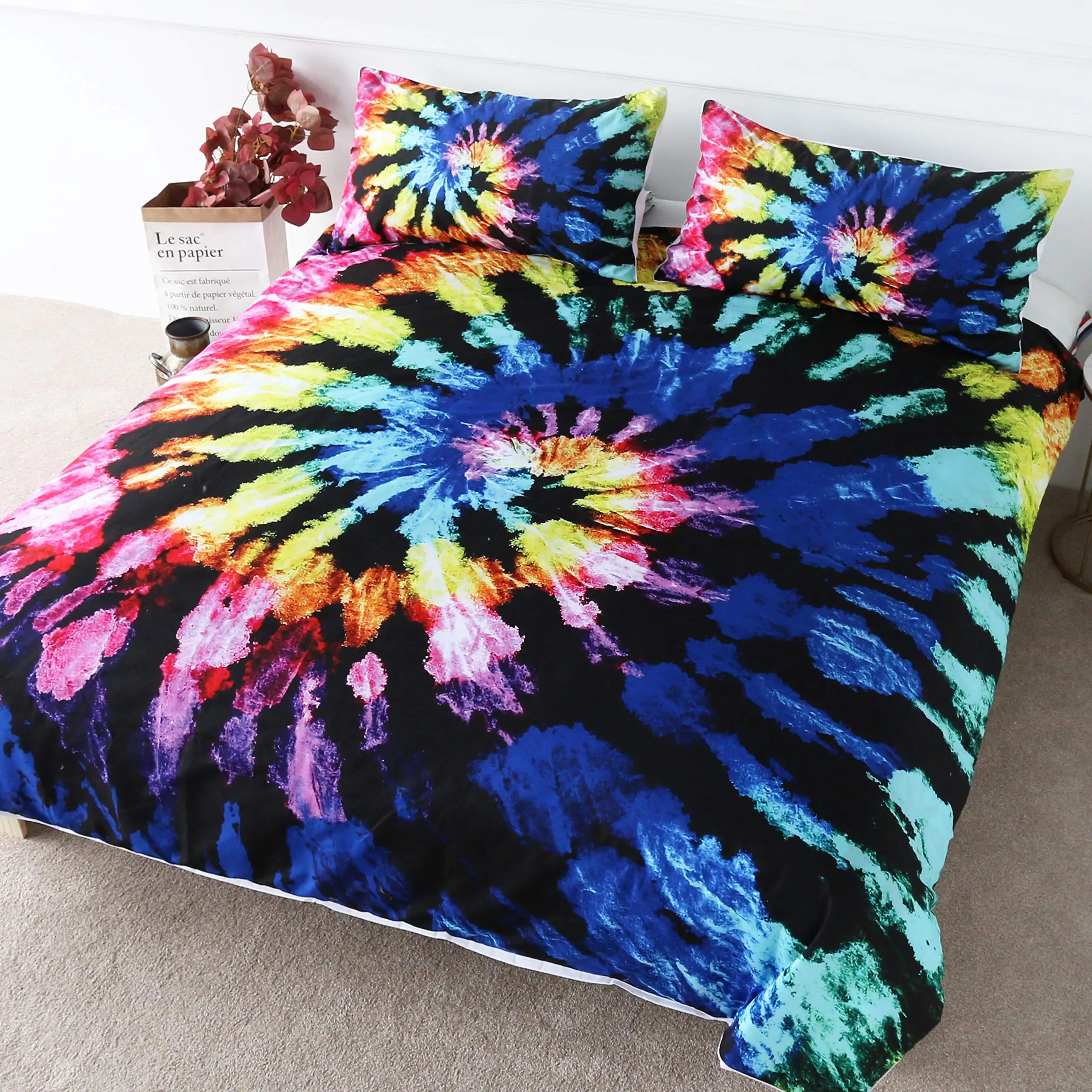 

Swirl Tie Dye Comforter Cover Hippie Spiral Bedding Set Ethnic Boho Duvet Cover King/Queen Size Fashion Polyester Quilt Cover