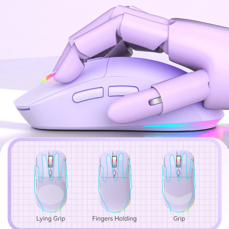 ماوس ألعاب RGB ثلاثي الوضع مزدوج BT/2.4G/USB ماوس سلكي قابل لإعادة الشحن 6 أزرار 4800 ديسيبل متوحد الخواص بلوتوث 5.3 ماوس لأجهزة الكمبيوتر المحمول والكمبيوتر اللوحي