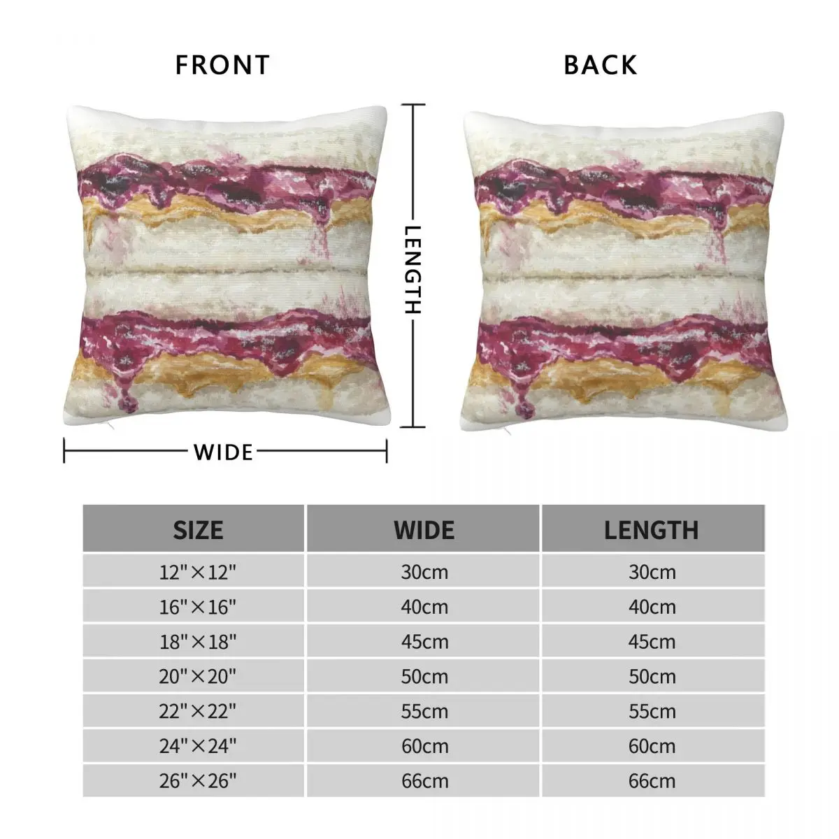 Peanut Butter and Jelly Square Pillowcase Polyester Linen Velvet Creative Zip Decor Throw Pillow Case Car Cushion Cover 18