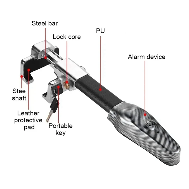 Car Steering Wheel Lock Universal Security Car Anti Theft Alarm Lock Retractable Anti Theft Protection T-Locks