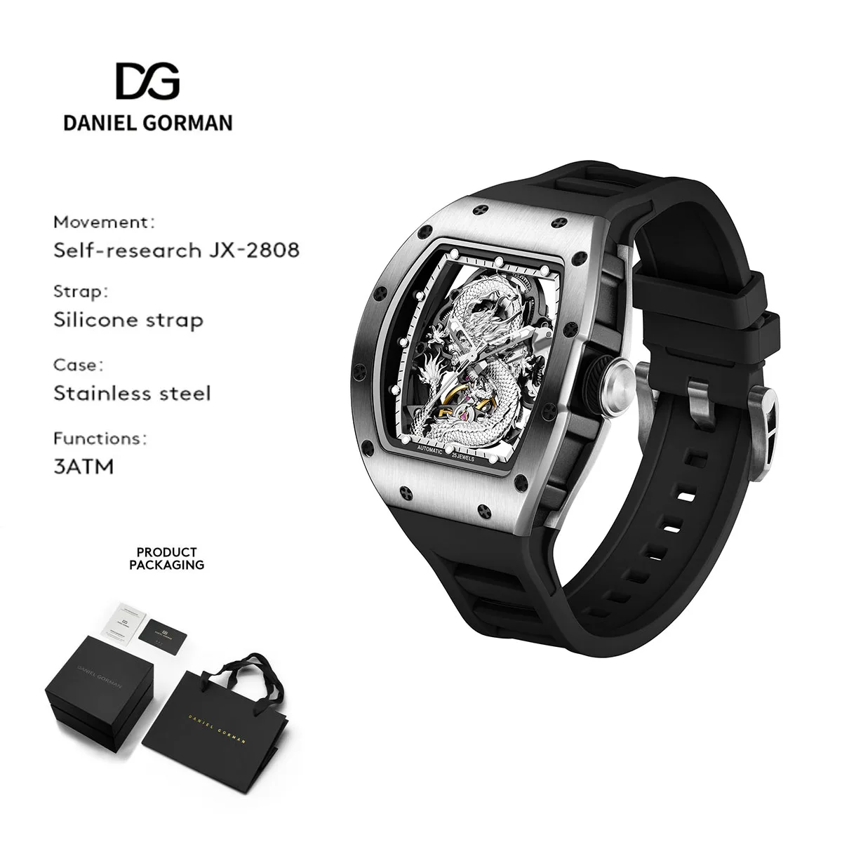 

919015 Dragon Casual Watch - Elegant Automatic Mechanical Timepiece with Coated Crystal Dial Matador Cyberpunk Stainless Steel