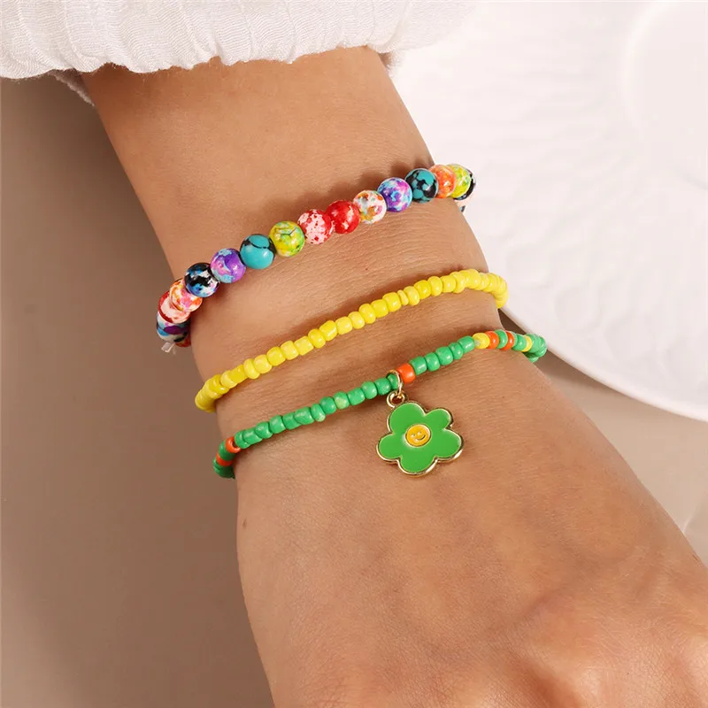 Böhmische handgemachte bunte Perlen Armband für Frauen niedlichen Sommer Strand Regenbogen Blume Armband Mädchen Boho Schmuck Großhandel – Detail 11