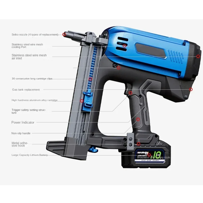 Imagem -05 - Cordless Gás Nail Gun Alimentado por Pilhas Concreto Elétrico Nail Gun Aço Air Grampeador Ferramenta Pneumática para Frame Encanador Garra Especial