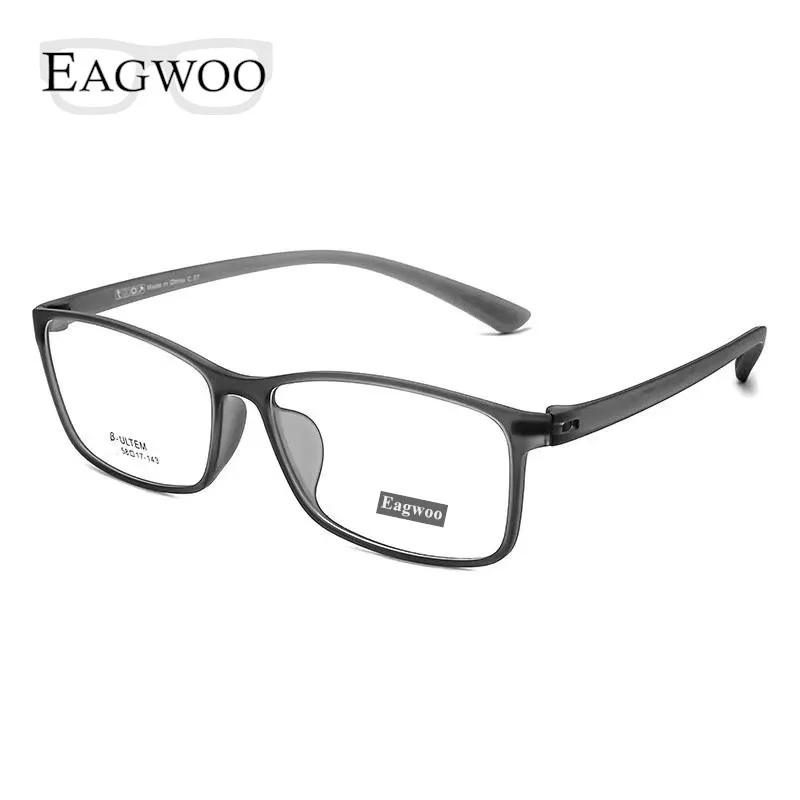 EAGWOO Ultem Eyeglasses Full Rim Optical Frame Prescription Spectacle Rectangular Wide Face Suitable Super Light Glasses 58mm