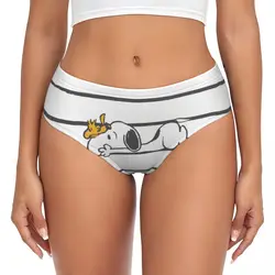 Custom Snoopy & Woodstock Smile Giggle Laugh Briefs Underwear Women Breathable Stretch Cartoon Comic Dog Panties