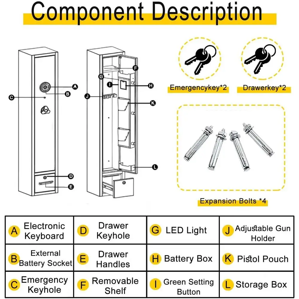 Fireproof Home Gun Safes for Rifles and Pistols with Removable Racks and Pockets, Secure Storage Cabinet with Password Lock for