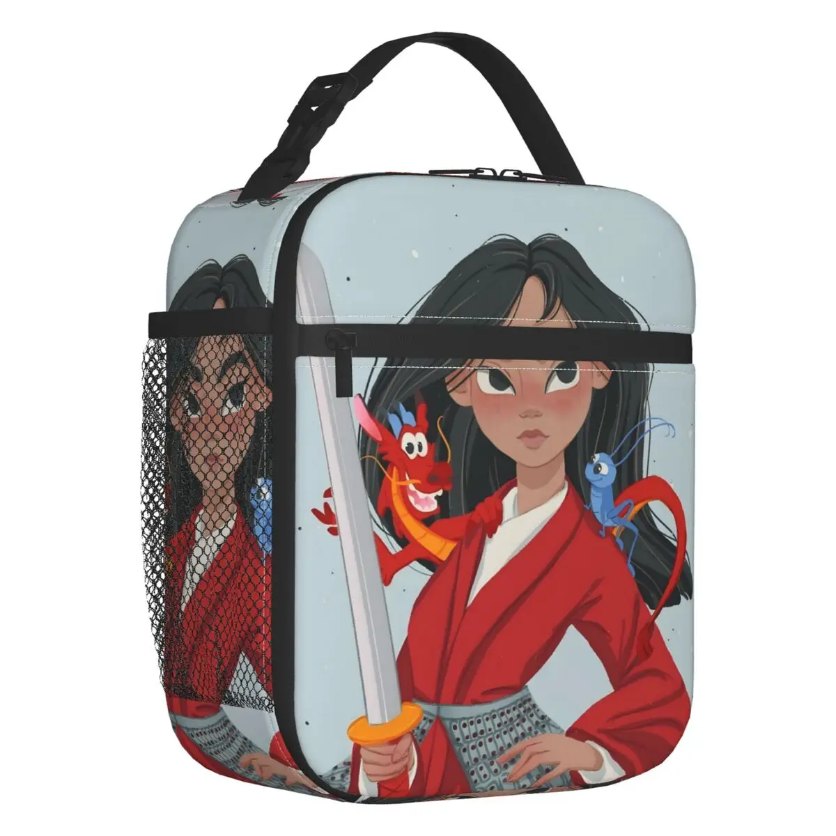 

Custom Mulan Insulated Lunch Bag Women Resuable Brave Hero Cute Princess Pattern Cooler Thermal Bento Box Office Picnic Travel