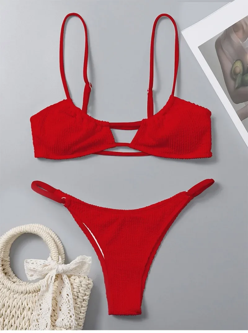 sexy ribbed bandeau mircro mini bikini sets two pieces 2024 women thong swimsuit female bathing suit swimwear biquini