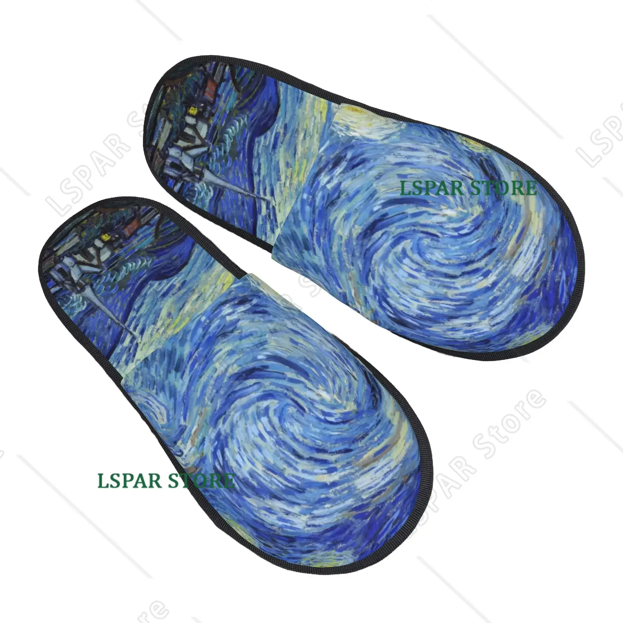 Vincent Van Gogh Starry Night Couple Family Bedroom Dorm Winter Warm Non‑Slip Women Men Art Painting Hotel Fuzzy House Shoes