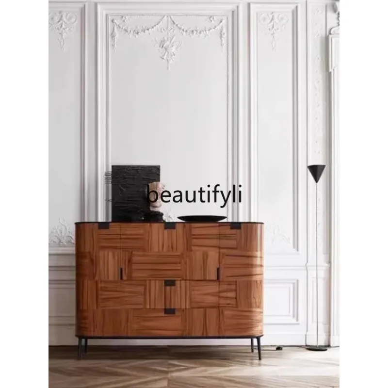 D2520 Medieval style bucket cabinet, living room storage, dining side cabinet, apple wood grain rock slab, secret cabinet