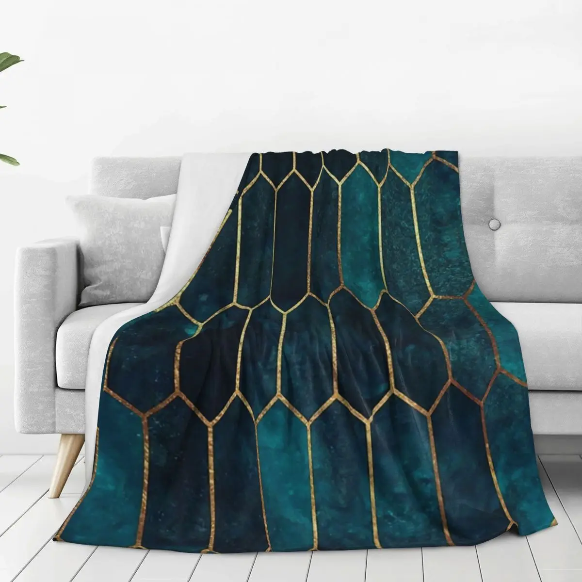 Deep Teal And Blue Gold Blanket Flannel Super Soft Throw Blankets Sofa Throw Blanket For Couch Bedding Travel Throws Bedspread