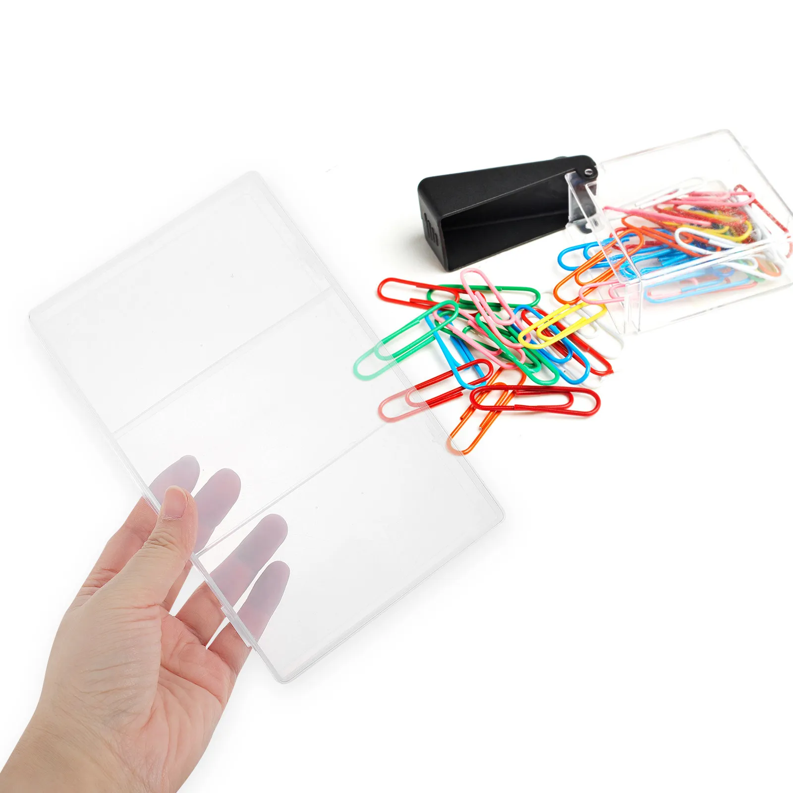 

Clear Paper Clips Storage Box Large Capacity Plastic Paperclip Holder for Desk Organizer Multi-Use Small Items Case Office
