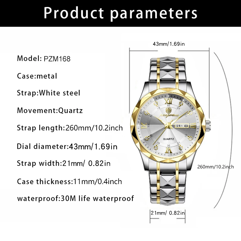 POEDAGAR Luxus Mann Uhr 5ATM Wasserdicht Leucht Datum Woche Quarz herren Uhren Edelstahl Mode Sport Männer Armbanduhr