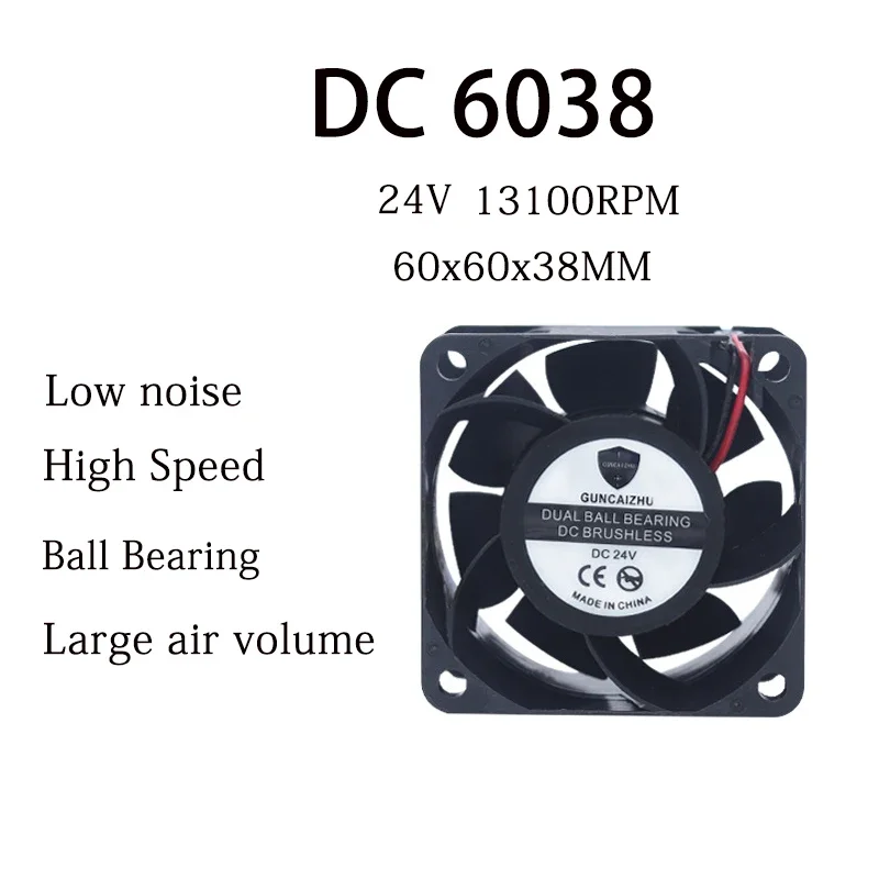 NEW DC24V 6038 Cooling fan 60x60x38MM Ball Bearing High speed Low noise  13100RPM  0.38A Frequency converter with 2pin