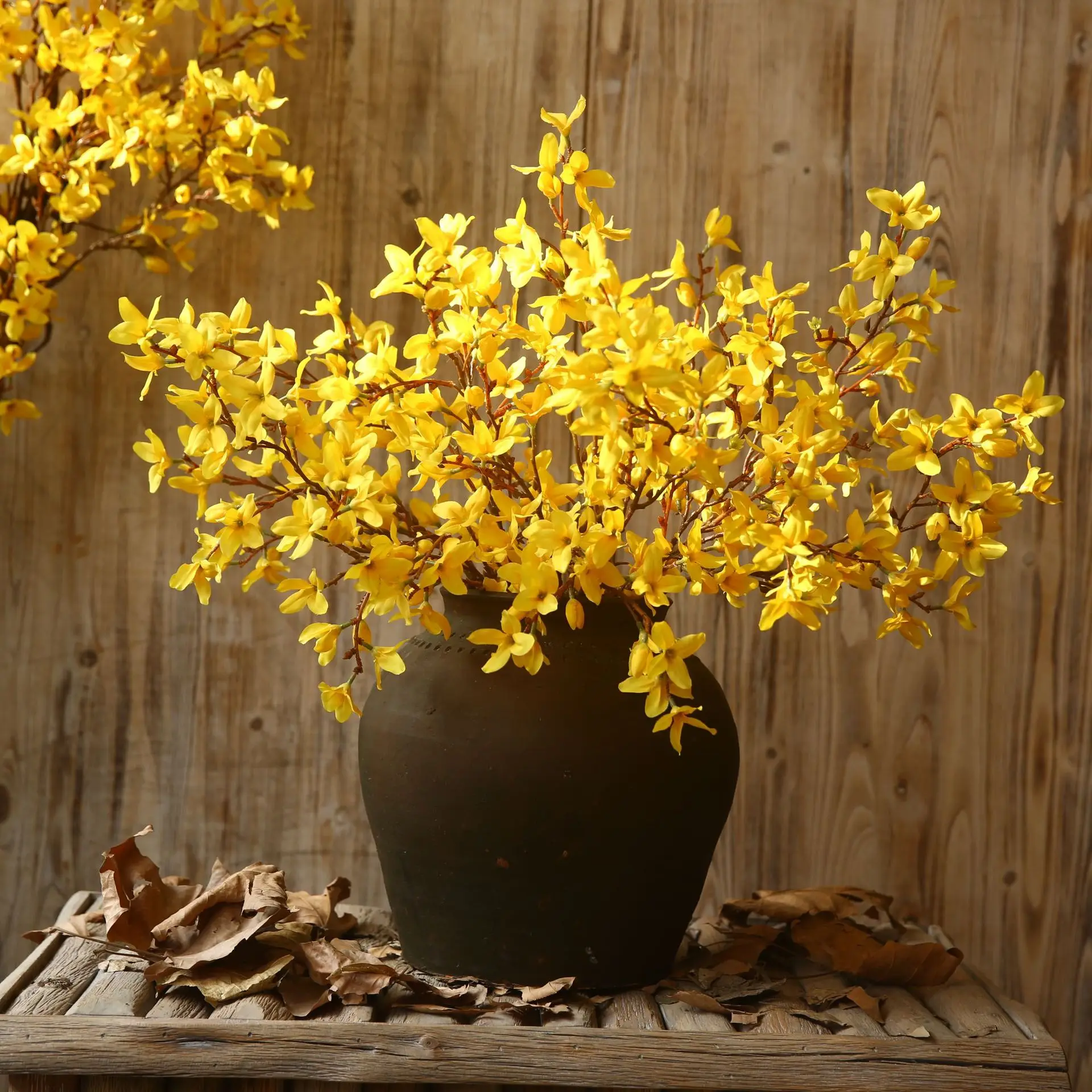 

Golden Forsythia Artificial Flowers Single Stem Home Decor Gift for Living Room Window Sill Decoration Faux Yellow Florals Plant
