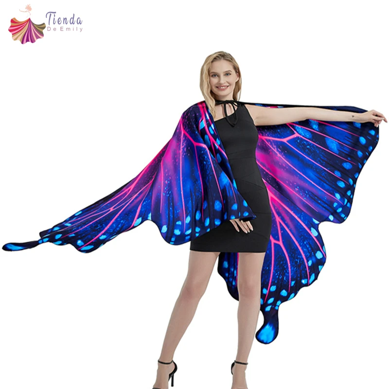 Chal de alas de mariposa con estampado de doble cara para mujer, vestido de hada colorido, disfraz de ala de Halloween, capa Fastival, capa de favores de fiesta