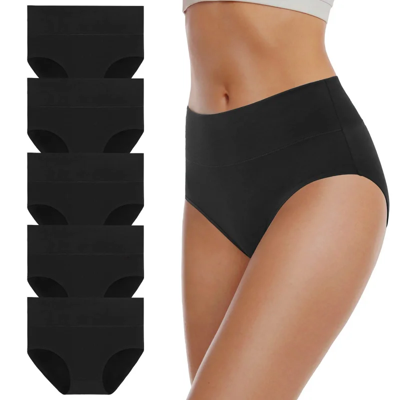 Lot de 5 culottes en coton et spandex pour femmes, couvrance complète du ventre