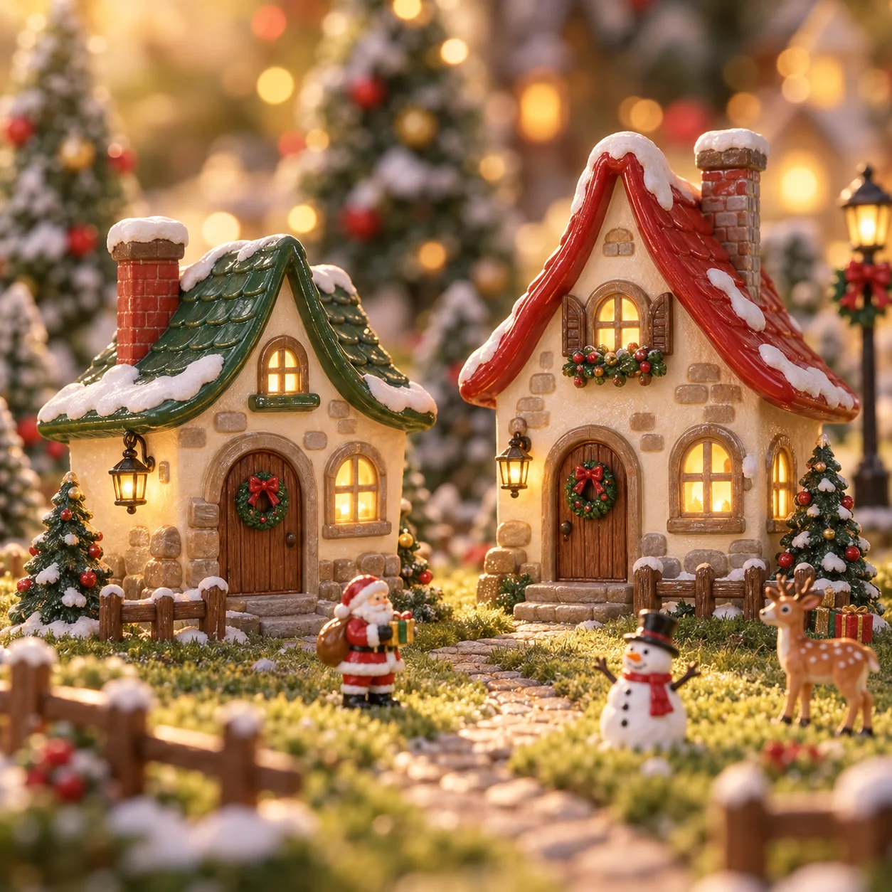 Vintage Mini Resin House Figurine Retro European Style Miniature Ornament for Christmas Micro Landscape Decor