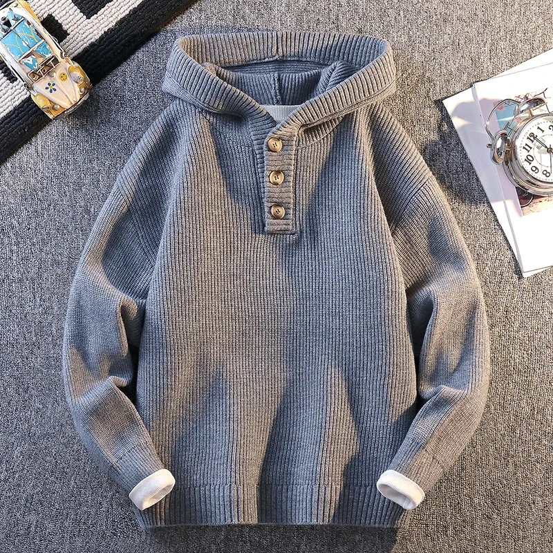 

Сплошной цвет, высококачественный вязаный свитер с капюшоном, модный уличный тренд 2025 года, осень-зима, повседневный повседневный теплый пуловер