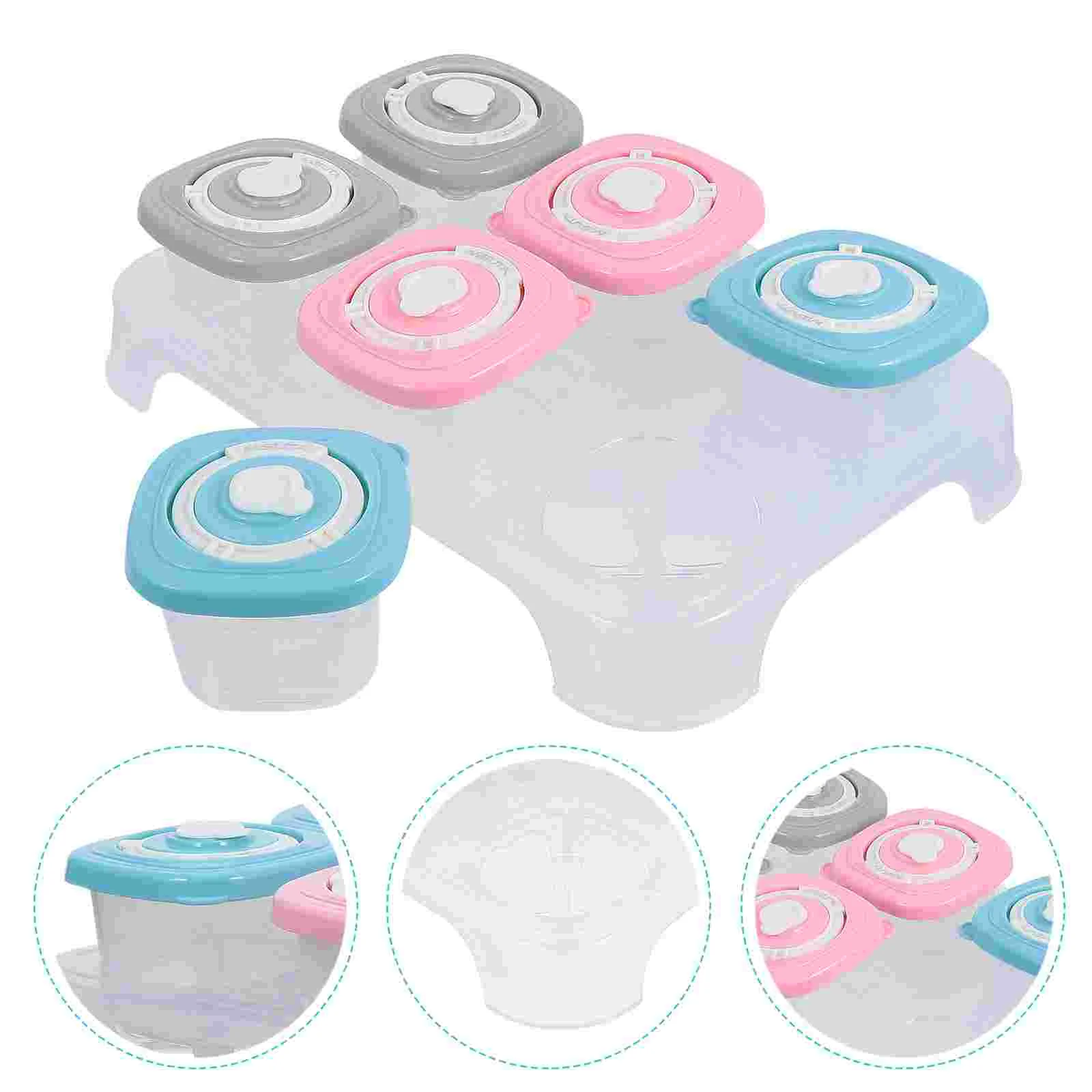 1 Set of 6Pcs Baby Blocks Freezer with Tray Food Box Container (Assorted Color) Food Container Baby Food Box