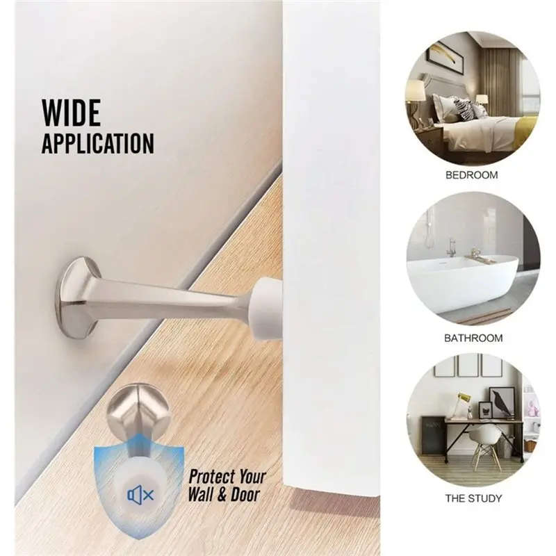 AC23-Rubber-Tipped Heavy-Duty Solid Rigid Door Stops(6Pcs), Metal Construction For Effective Wall And Door Stopper Material
