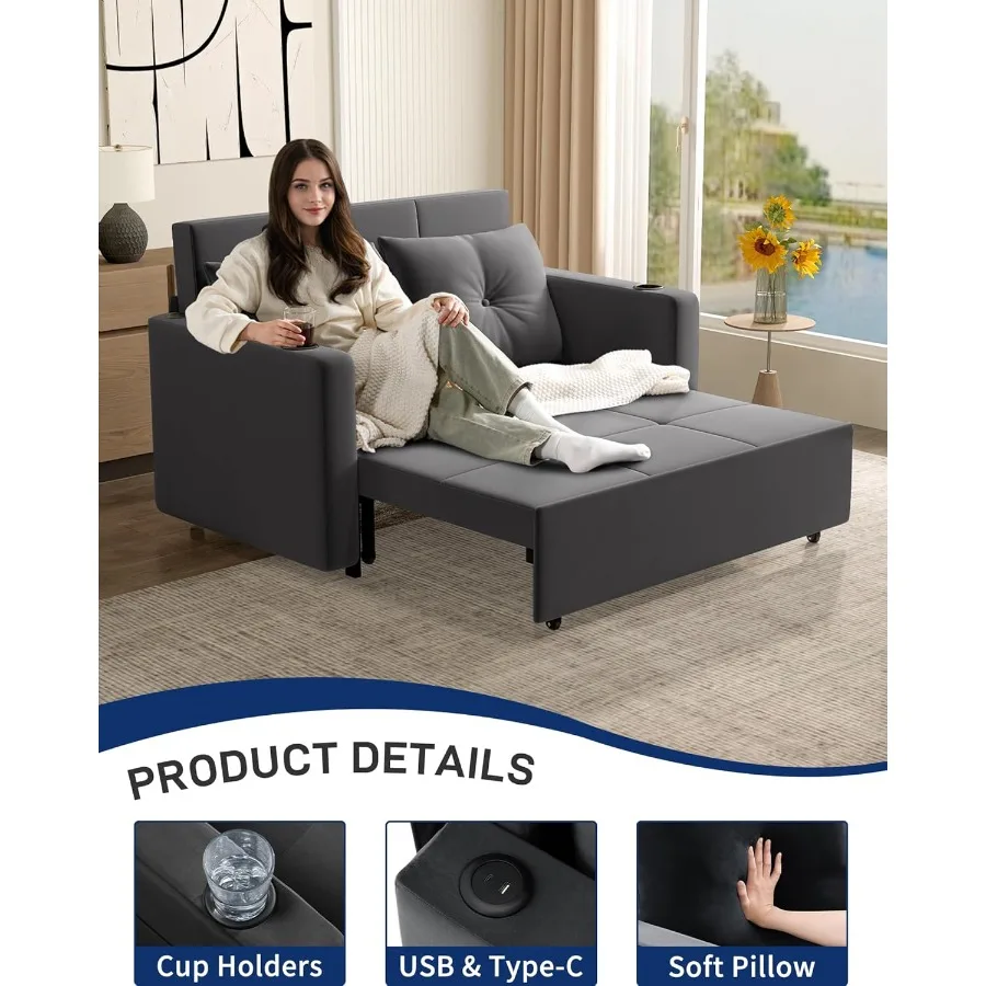 3 في 1 أريكة سحب 56 بوصة أريكة سرير مخملية قابلة للتحويل Loveseat S أريكة لغرفة المعيشة مساحة صغيرة منجدة الأريكة السرير مع