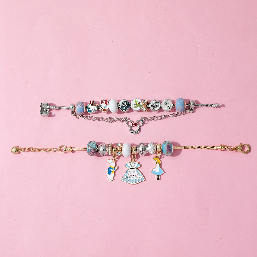 Disney clássico animação série mickey donald ponto winnie the pooh diy frisado pingente pulseira caixa cega conjunto brinquedo festa presente