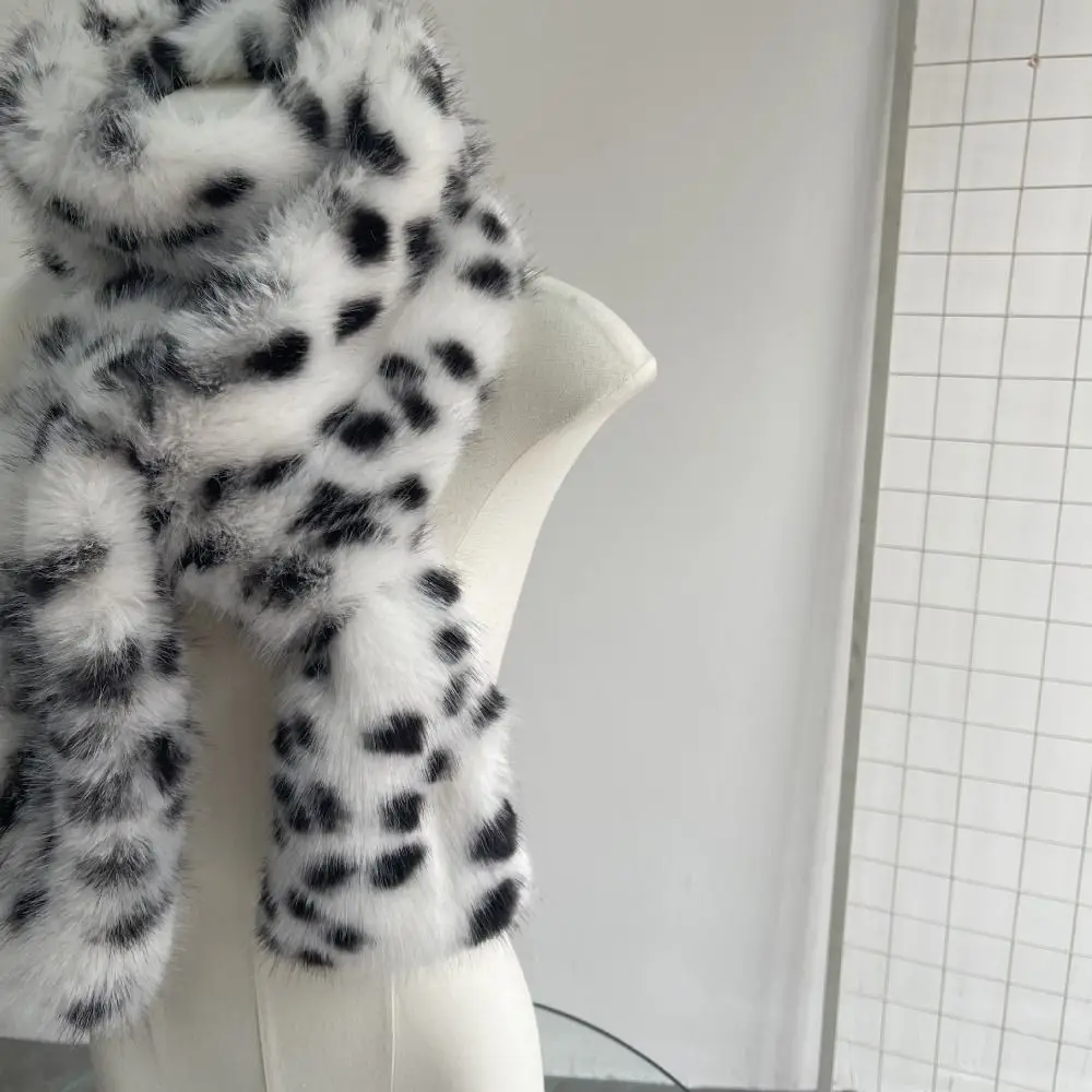 Fashion Thickened Scarf Soft Warm Lining Long Fur Scarf Lengthened Leopard Pattern Winter Scarf Winter Season