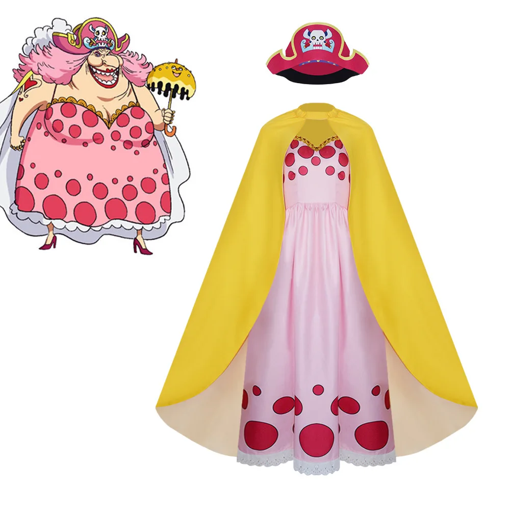 Anime Linlin Big Mom Cosplay Costume Captain Disguise Full Set Women Dress Cloak Hat Suit Halloween Carnival Clothes Role Play