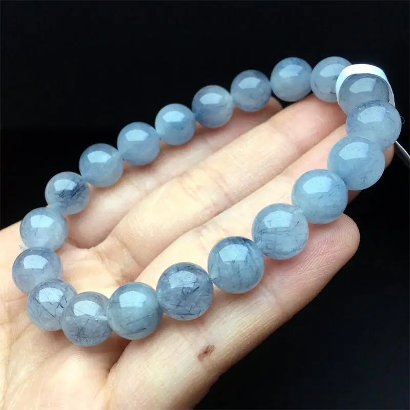 10MM Natural Blue Rabbit Hair Quartz Bracelet Handmade Women Healing Gemstone Crystal Strand Lovers Girlfriend 1PCs