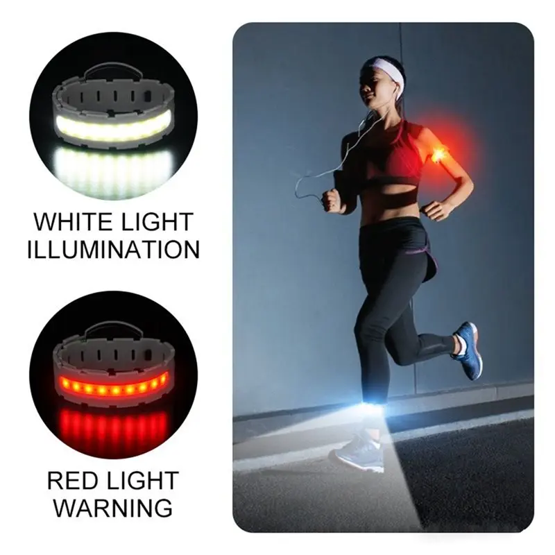 ABHS-COB Bracelet Warning Light 3 Modes Armband Running Light With Reflective Arm Bands For Night Runners Jogging Walking B