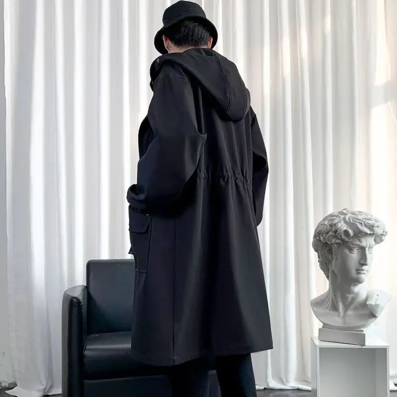 Autumn Winter Windbreaker Men Long Safari Windbreaker Korean Trend Oversize Casual Coat Trendy Handsome Hooded Jacket