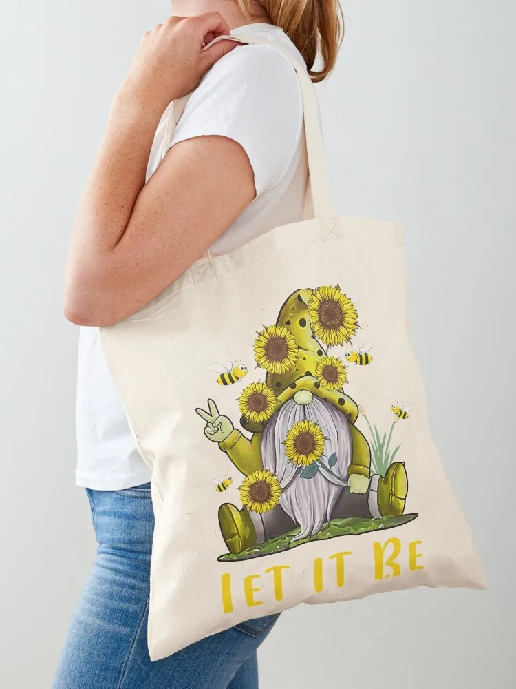 

Hippie Let It Be Gnome Sunflower Tote Bag Reusable bags Customizable tote bag Canvas supermarket folding bag