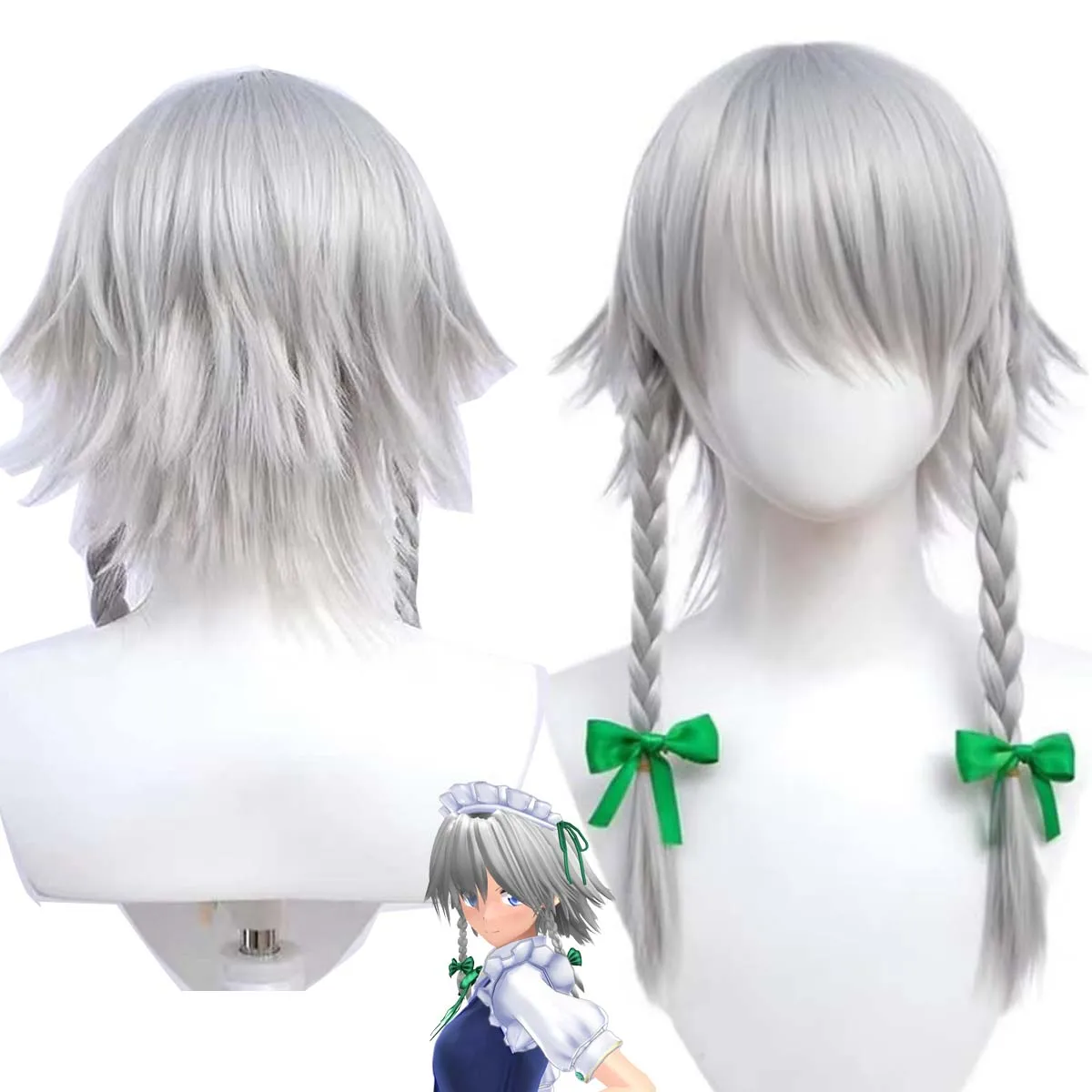 

Костюм для взрослых на Хэллоуин, аксессуар для косплея по аниме TouHou Project, парик Изаёи Сакуи серебристо-серого цвета