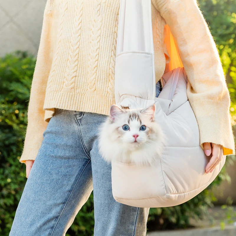 애완동물 캐리어 숄더백, 고양이 캐리어 슬링백, 겨울 야외 강아지 여행 가방, 휴대용 따뜻한 고양이 워킹백