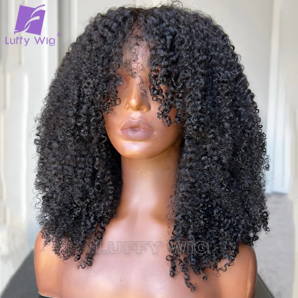 Afro Kinky Curly Hd 360 Lace Frontal Wig Human Hair Pre Plucked Glueless Remy Brazilian 13x6 Lace Front Wig with Bangs for Women