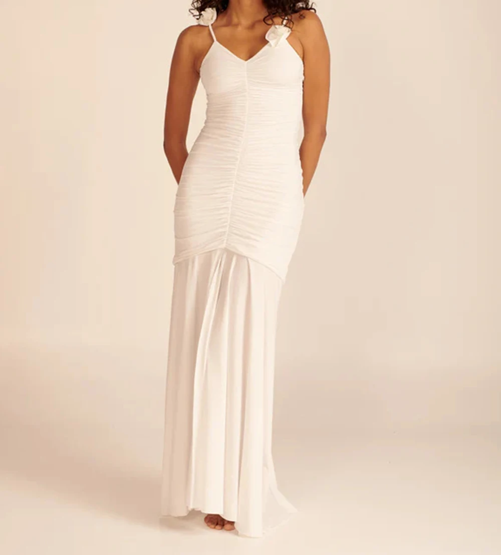 Biała kwiatowa spódnica na ramiączkach z lodowego jedwabiu, europejsko-amerykańska sukienka damska, długa, francuska, wyszczuplająca, podkreślająca biodra - GZXX369