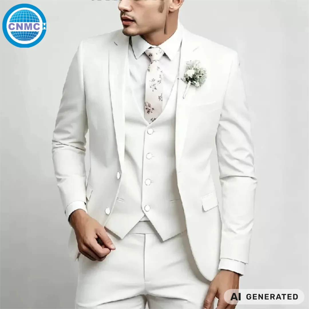 Men 3Pcs Suit Set Jacket Vest Pants Breathable Fabric Luxury Outfit For Office Banquet
