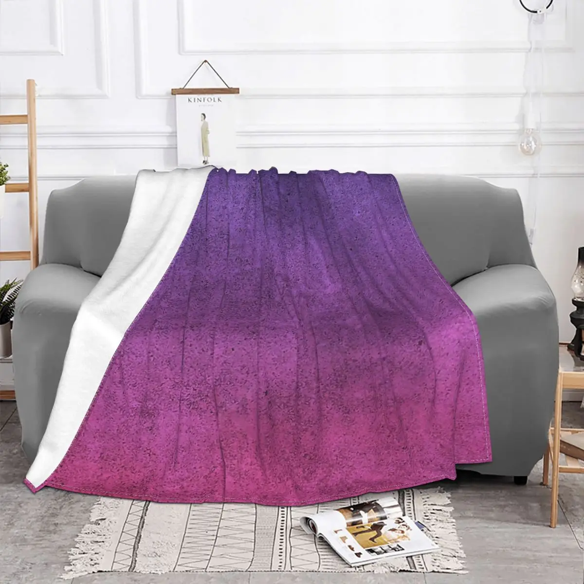 Gradient Colorful Blanket Fleece Plush All Season Breathable Lightweight Thin Pink Purple Throw Blankets For bed Rug Piece