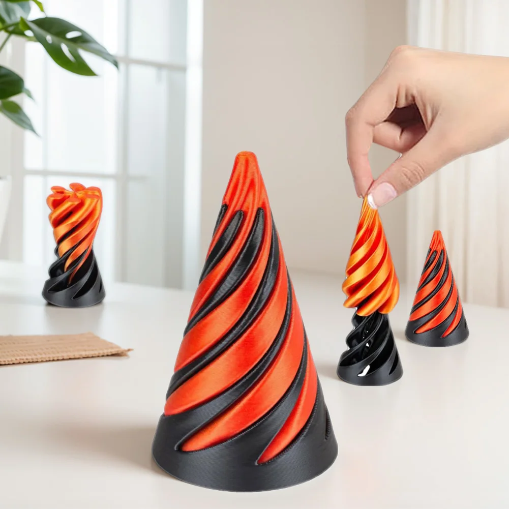 3D Printed Spiral Cone Toy Impossible Pyramid Passthrough Sculpture Pass Through Pyramid Fidget Toy Mini Vortex Thread Illusion